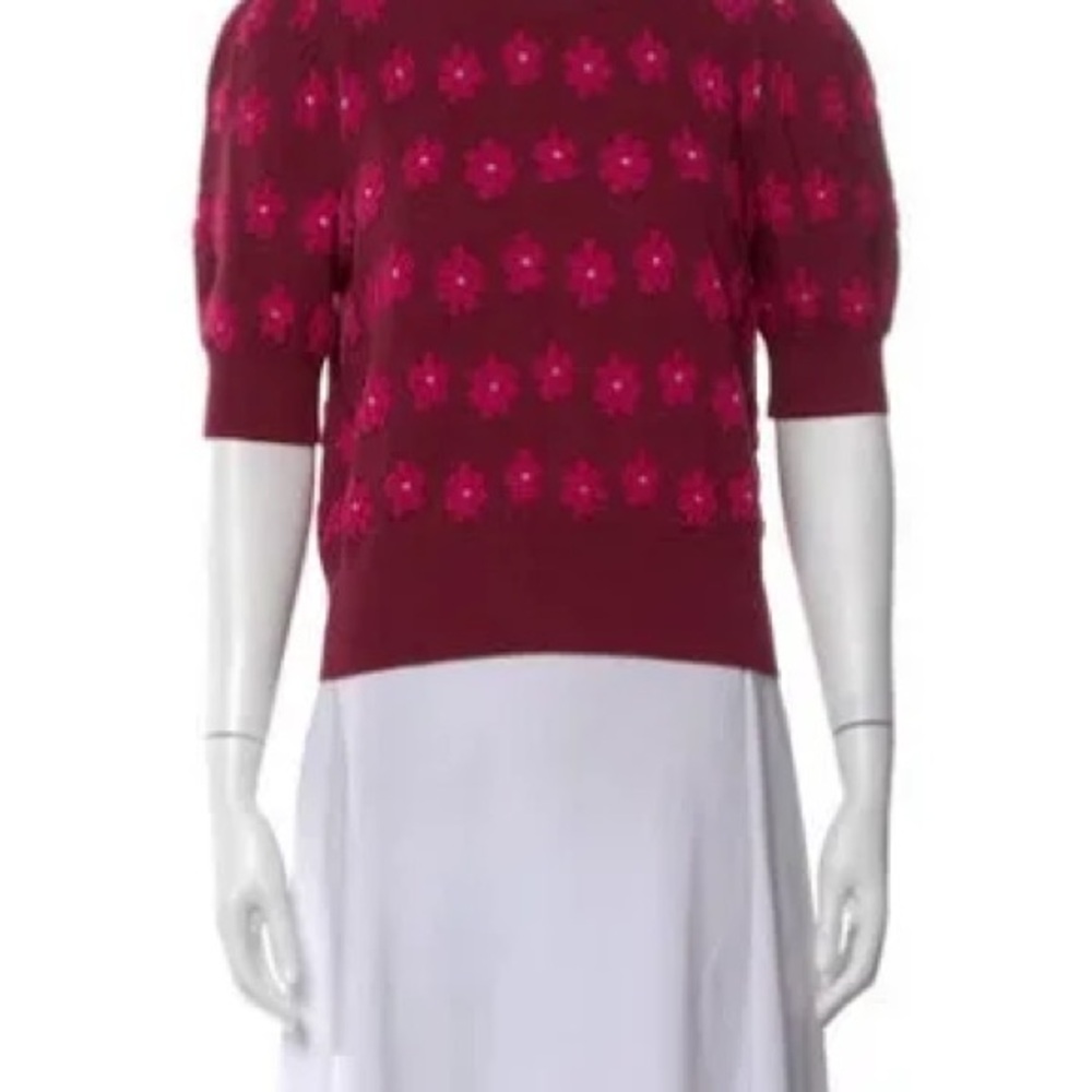 NWOT kate spade Burgundy Sweater with Hot Pink Floral Appliqués - Picture 3 of 13
